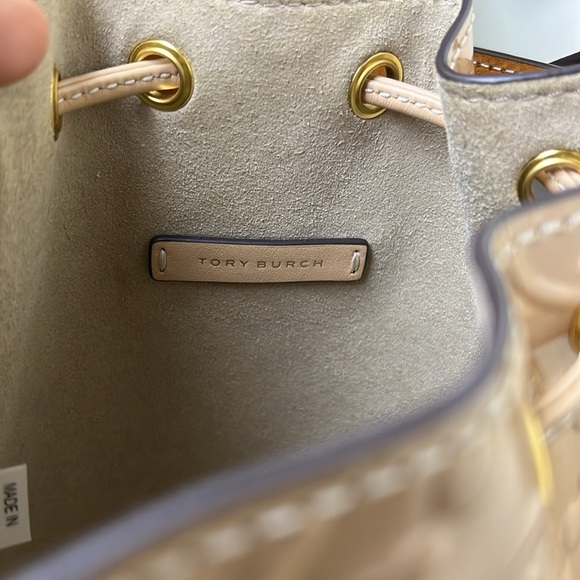 Tory Burch Mini T Monogram Bucket Bag Warm Chai Patent Leather w/Dust Bag - Picture 15 of 16